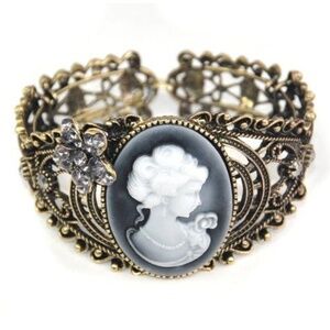 Victorian Antiqued Brass Cameo Cuff Bracelet